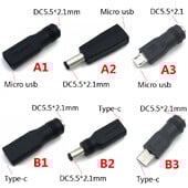 1 buc DC5.5 x 2.1mm mamă la micro USB 5 pini tip c unghi femelă dc5.5 * 2.1mm mamă la tip c AF AM adaptor de alimentare