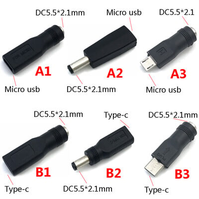 1db DC5,5 x 2,1 mm-es aljzat és mikro USB 5 tűs c típusú szögdugós aljzat dc5,5*2,1 mm-es anya-c típusú AF AM tápadapter