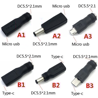 1 buc DC5.5 x 2.1mm mamă la micro USB 5 pini tip c unghi femelă dc5.5 * 2.1mm mamă la tip c AF AM adaptor de alimentare
