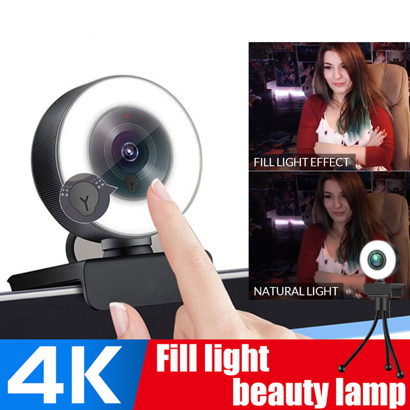4K/2K/1080P autofókuszos LED webkamera HD webkamera mikrofonnal 3 fokozatú megvilágítású webkamerával számítógépes PC-hez, videó rögzítő webkamera
