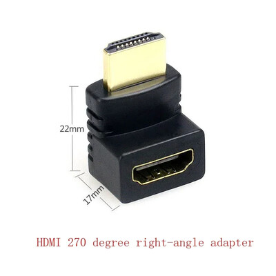 Ar HDMI saderīgs 90 grādu taisnleņķa adapteris HDMI 270 grādu HDMI vīrišķais-sievietes HDMI elkoņa savienotājs