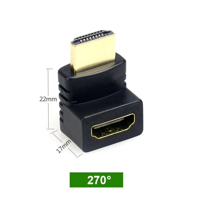 Ar HDMI saderīgs 90 grādu taisnleņķa adapteris HDMI 270 grādu HDMI vīrišķais-sievietes HDMI elkoņa savienotājs