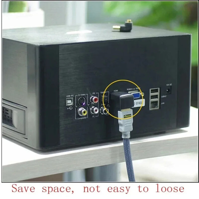 Ar HDMI saderīgs 90 grādu taisnleņķa adapteris HDMI 270 grādu HDMI vīrišķais-sievietes HDMI elkoņa savienotājs