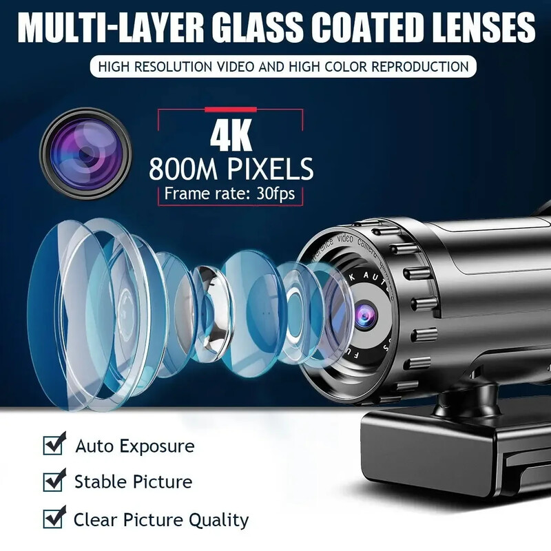 Κάμερα web 4K 2K αυτόματη εστίαση υπολογιστή Web Cam Full HD 1080P ευρυγώνια κάμερα ομορφιάς με μικρόφωνο για συνδιάσκεψη βίντεο ζωντανής ροής