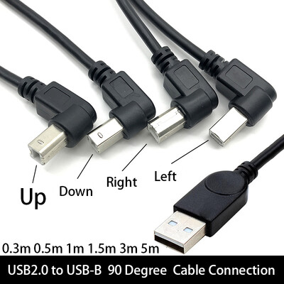 USB 2.0 A kištukas su USB-B 90 laipsnių dešiniojo kampo spausdintuvo trumpasis ilgintuvas, skirtas spausdintuvui, skaitytuvui, mobiliajam HDD ir kt.