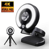 Cameră web 4K Full HD 2K Mini cameră cu lumină de umplere Laptop PC Computer transmisie în direct Cameră video Cameră web Microfon Webcast