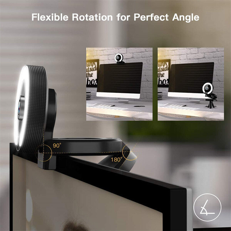 Cameră web 4K Full HD 2K Mini cameră cu lumină de umplere Laptop PC Computer transmisie în direct Cameră video Cameră web Microfon Webcast