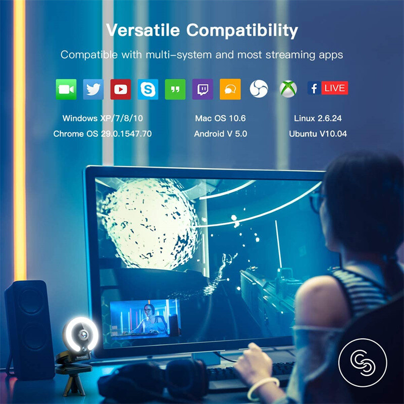 Cameră web 4K Full HD 2K Mini cameră cu lumină de umplere Laptop PC Computer transmisie în direct Cameră video Cameră web Microfon Webcast