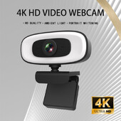 Didelės raiškos 4K tinklo kamera su užpildymo lempute ir mikrofono USB sąsaja, tinka vietiniams vaizdo konferencijų nešiojamiesiems kompiuteriams