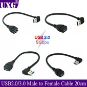 90 fokos USB 3.0 A duga-anya adapter kábelszöge USB 2.0 hosszabbító hosszabbító Gyors átvitel balra/jobbra/fel/le 20cm 1M
