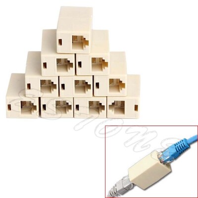 10vnt RJ45 CAT5 movos kištukas tinklo LAN kabelio ilgintuvo jungties adapteris naujas