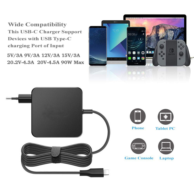 90W USB-C adaptér pre notebooky s napájaním typu C, PD nástenná nabíjačka, 87W pre MacBook Pro Air 2018 HP Dell ASUS Lenovo iPad Pro, zástrčka EU