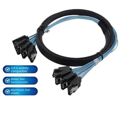 Lecolli SATA 3.0 adatvonali nagy sebességű, 6 Gbps SAS-kábel 4xSATA 7 tűs aljzatból 4xSATA 7 tűs aljzatba kiváló minőségű kiszolgálóhoz