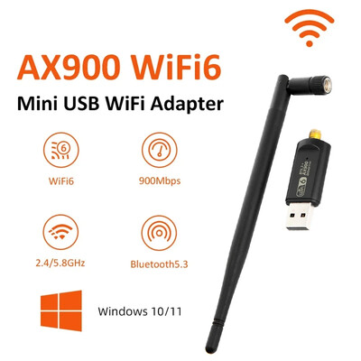 AX900 900 Mbps USB WiFi Bluetooth 5.3 dongle adapter 2in1 kahesageduslik WiFi võrgukaart 5G/2.4GHz 802.11ac lauaarvutile