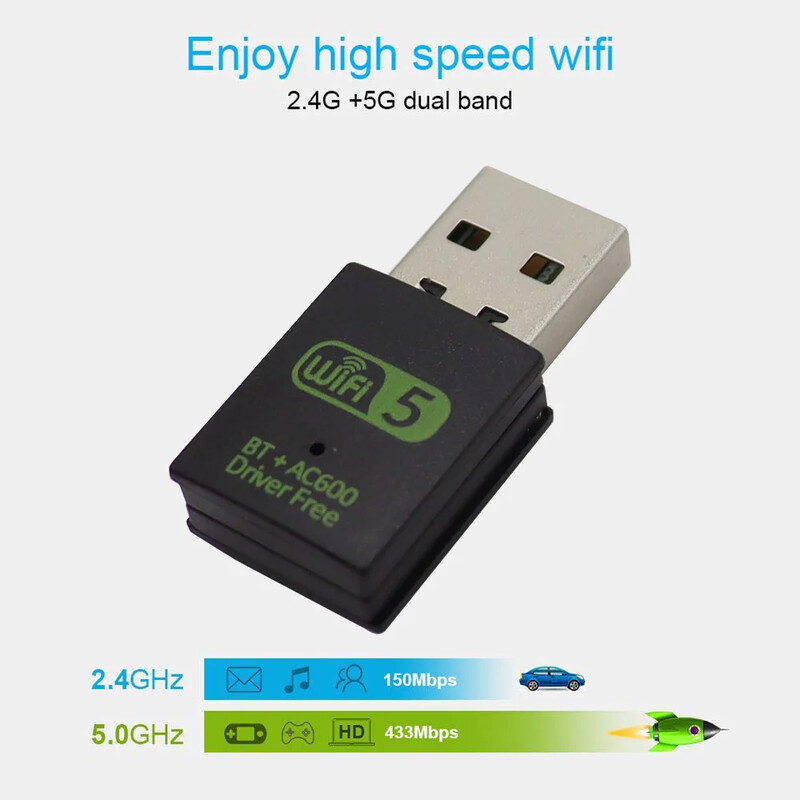 Belaidis USB 600Mbps Bluetooth adapteris WiFi imtuvas 2.4G tinklo plokštės siųstuvas Palaiko Windows10 8 7 XP PC Vista Mac