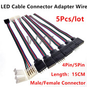 5 vnt 4 kontaktų 5 kontaktų LED kabelio vyriškos jungties jungties adapterio laidas skirtas 5050 3528 SMD RGB RGBW LED juostiniam apšvietimui RGB RGBW LED valdikliui