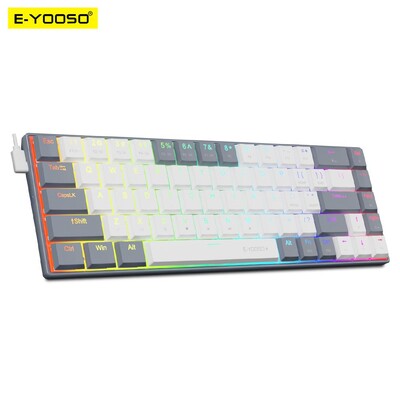 E-YOOSO A68 RGB mini plona USB laidinė mechaninė žaidimų klaviatūra, raudonas jungiklis 68 klavišų žaidėjas, rusiškas braziliškas, skirtas kompiuteriui nešiojamam kompiuteriui