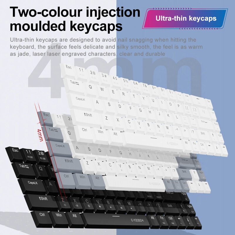 E-YOOSO A68 RGB mini vékony USB vezetékes mechanikus játékbillentyűzet, piros kapcsoló 68 gombos gamer orosz brazil számítógépes számítógéphez