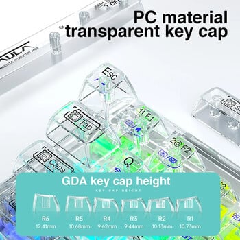 Μηχανικό πληκτρολόγιο AULA F68 2.4G Ασύρματο/Bluetooth/Ενσύρματα διαφανή πληκτρολόγια για έγχρωμα φώτα Μηχανικό πληκτρολόγιο για παιχνίδια εργασίας