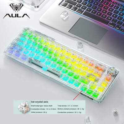 AULA mechanikus billentyűzet F68 2.4G vezeték nélküli/Bluetooth/vezetékes átlátszó billentyűzettel színes fényekhez, munkához, játékhoz, mechanikus billentyűzet