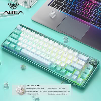 AULA mechanikus billentyűzet F68 2.4G vezeték nélküli/Bluetooth/vezetékes átlátszó billentyűzettel színes fényekhez, munkához, játékhoz, mechanikus billentyűzet
