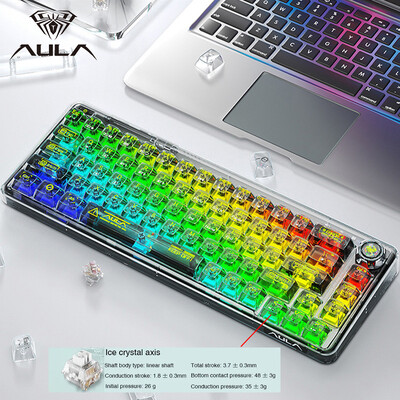 AULA mechanikus billentyűzet F68 2.4G vezeték nélküli/Bluetooth/vezetékes átlátszó billentyűzettel színes fényekhez, munkához, játékhoz, mechanikus billentyűzet