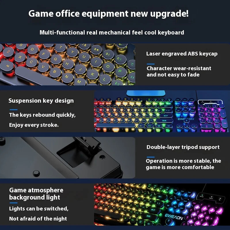 Káblová klávesnica Mechanická Feel E-Sports 104 klávesov USB káblová herná myš Káblová klávesnica Príslušenstvo pre PC hráčov pre notebook Darček