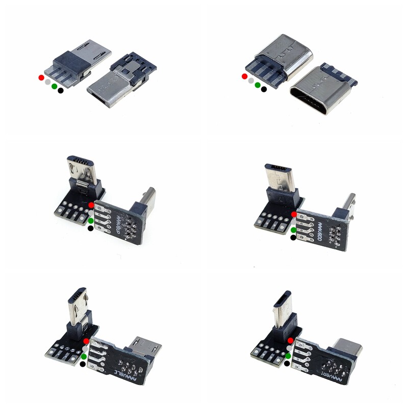 2 db USB 2.0 dugó felfelé, lefelé, balra, jobbra DIY egyedi L-alakú könyök 90 fokos Android Micro Type-C Mini USB adattápegység