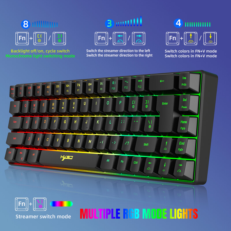 Herná klávesnica HXSJ V200 s káblom K68 RGB Streamer, 19-klávesová membránová klávesnica bez konfliktov, ale s mechanickým pocitom pre hry/kancelárie