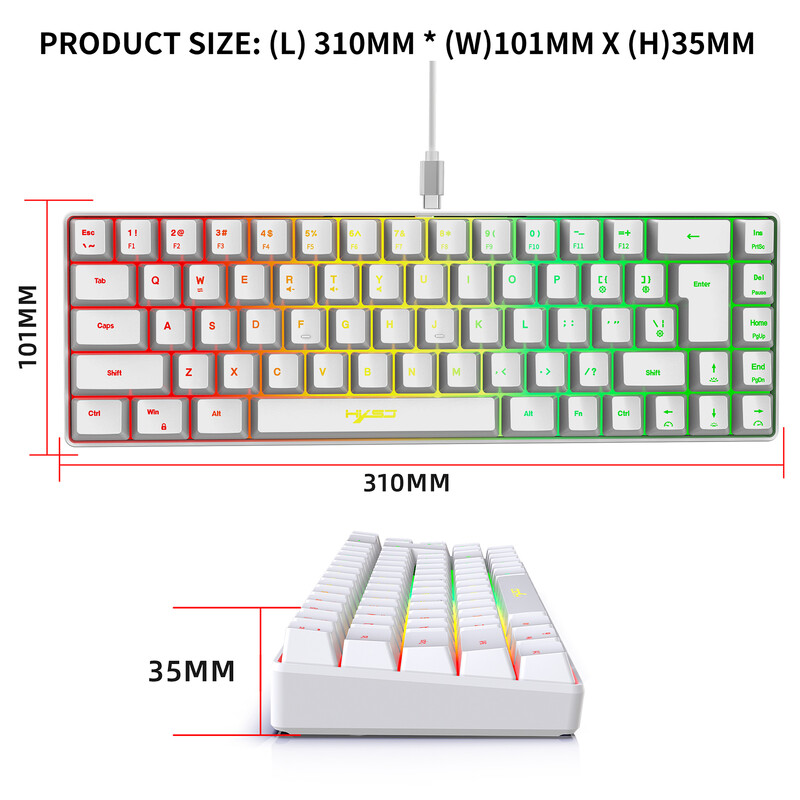 Herná klávesnica HXSJ V200 s káblom K68 RGB Streamer, 19-klávesová membránová klávesnica bez konfliktov, ale s mechanickým pocitom pre hry/kancelárie