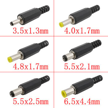 DC захранващ мъжки щепсел 3.5x1.3mm 4.0x1.7mm 4.8x1.7mm 5.5x2.1mm 5.5x2.5mm 6.5x4.4mm Адаптер Зареждане Запоени щепсели Джак DC конектор