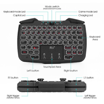 Rii RK707 2,4 GHz безжичен преносим контролер за игри, клавиатура, мишка, комбинирана турбо функция за компютър/Raspberry pi2/Android TV Google/TV