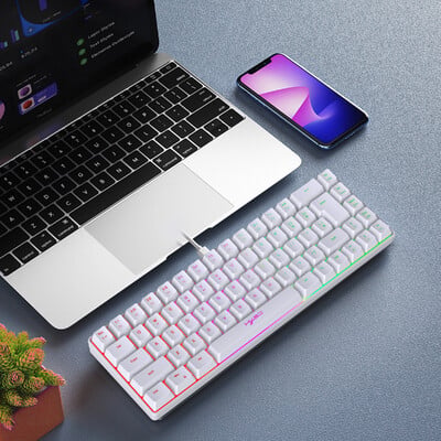 Herná klávesnica s 60% podsvietením, ergonomická malá mini membránová klávesnica, kompaktná RGB podsvietená klávesnica pre Windows, PC, notebook, hranie hier