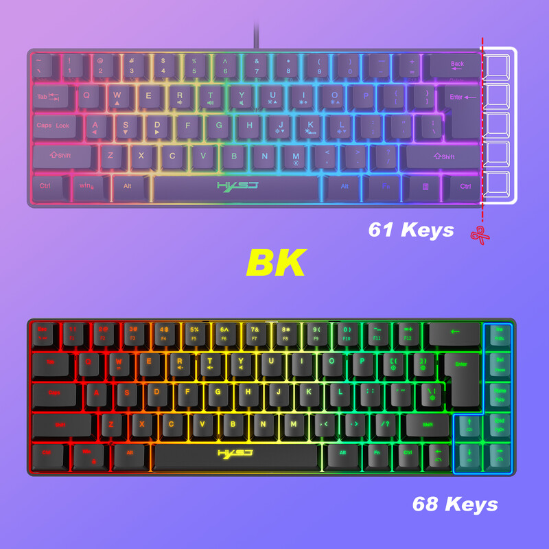 Herná klávesnica s 60% podsvietením, ergonomická malá mini membránová klávesnica, kompaktná RGB podsvietená klávesnica pre Windows, PC, notebook, hranie hier