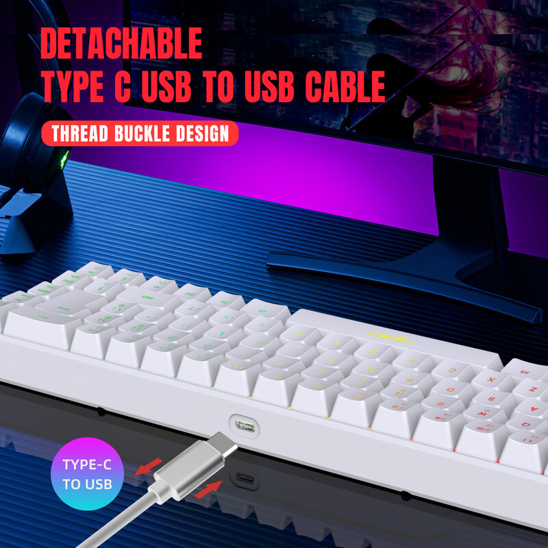 Herná klávesnica s 60% podsvietením, ergonomická malá mini membránová klávesnica, kompaktná RGB podsvietená klávesnica pre Windows, PC, notebook, hranie hier