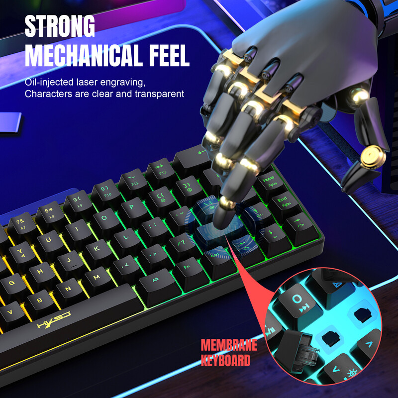 Herná klávesnica s 60% podsvietením, ergonomická malá mini membránová klávesnica, kompaktná RGB podsvietená klávesnica pre Windows, PC, notebook, hranie hier