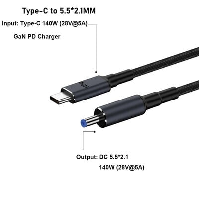 Cablu USB de tip C la DC de 180 cm PD 140 W Cablu de alimentare pentru laptop 20 V 7 A Linie convertizor Sârmă de încărcare rapidă pentru HP/Dell/Asus