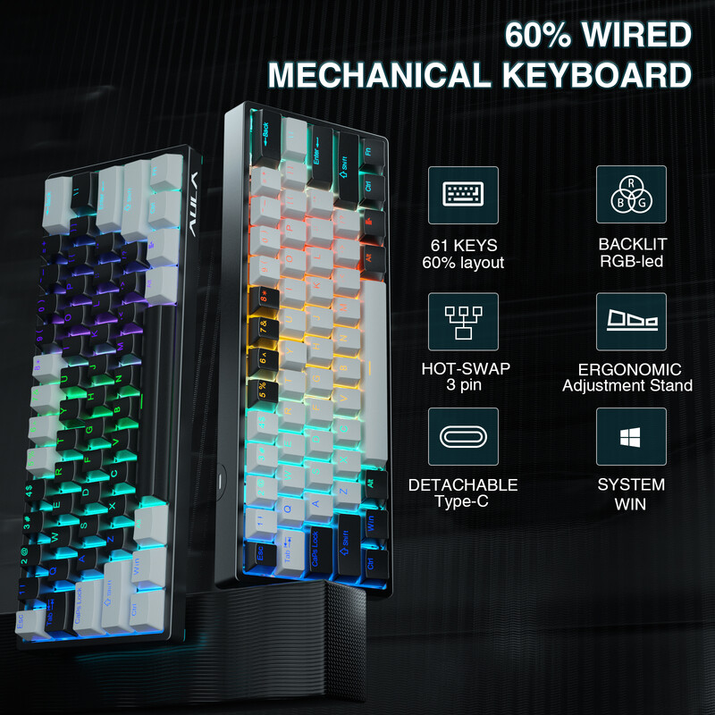 AULA F3261 mechaninė žaidėjų klaviatūra Makro klaviatūra Hotswap žaidimų klaviatūra planšetiniam kompiuteriui 60 procentų išdėstymas RGB tinkinti programinę įrangą