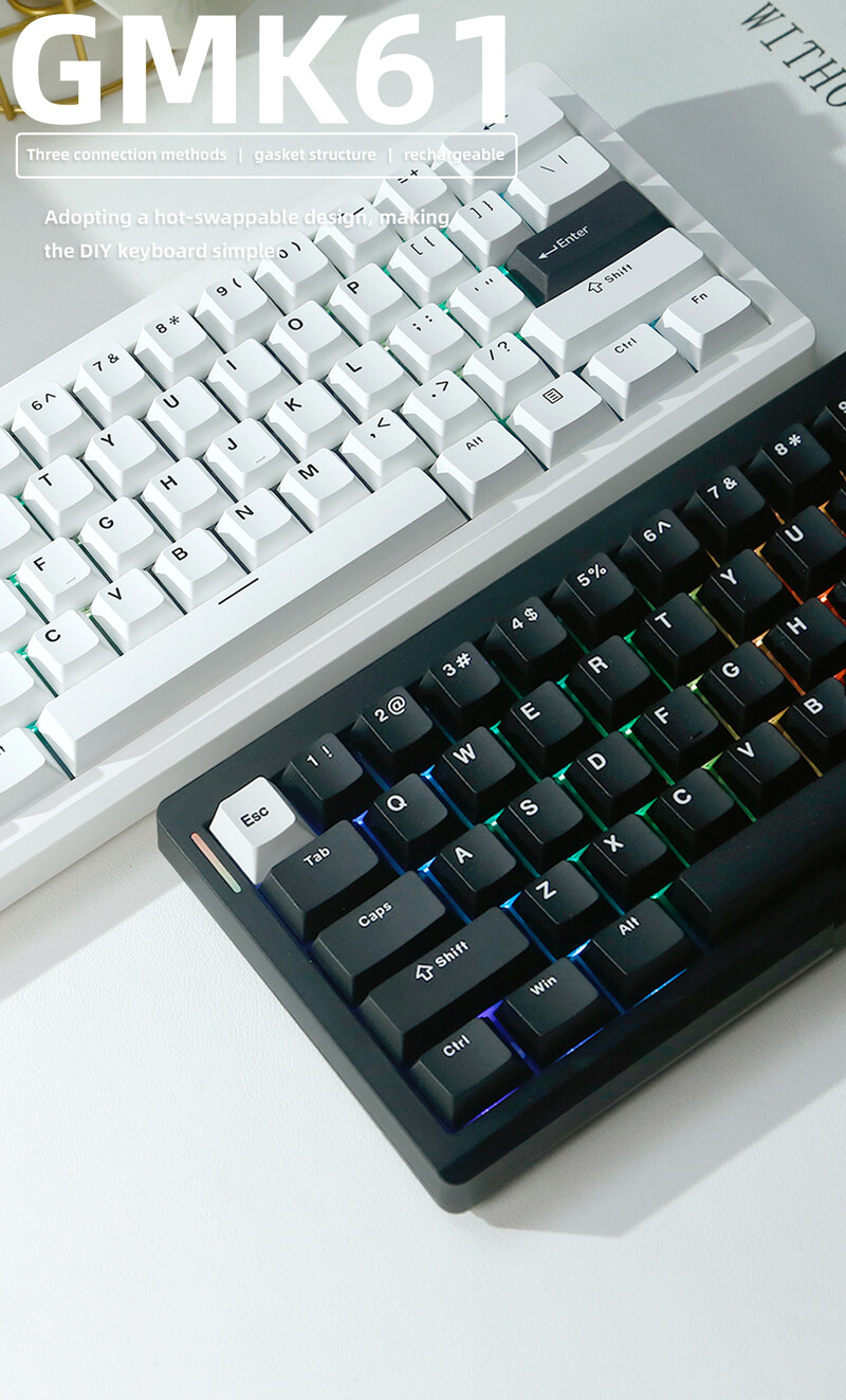 GMK61 mehāniskā tastatūra Hot Swap RGB fona apgaismojums Blīves struktūra ar Bluetooth/2.4Ghz/C tipam piemērota ESports spēļu birojam
