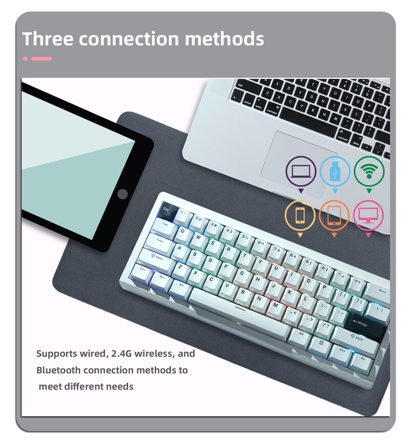 GMK61 mehāniskā tastatūra Hot Swap RGB fona apgaismojums Blīves struktūra ar Bluetooth/2.4Ghz/C tipam piemērota ESports spēļu birojam