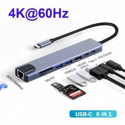 MZX 8 σε 1 USB-C Dock Station USB Hub 3 0 Type CA Concentrator 4K HDMI-Compatible RJ45 SD TF Card Reader Dock for Laptop Hub