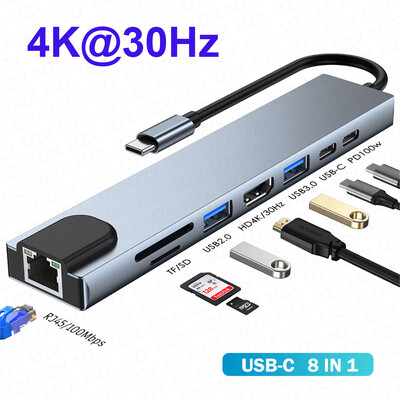 MZX 8 σε 1 USB-C Dock Station USB Hub 3 0 Type CA Concentrator 4K HDMI-Compatible RJ45 SD TF Card Reader Dock for Laptop Hub