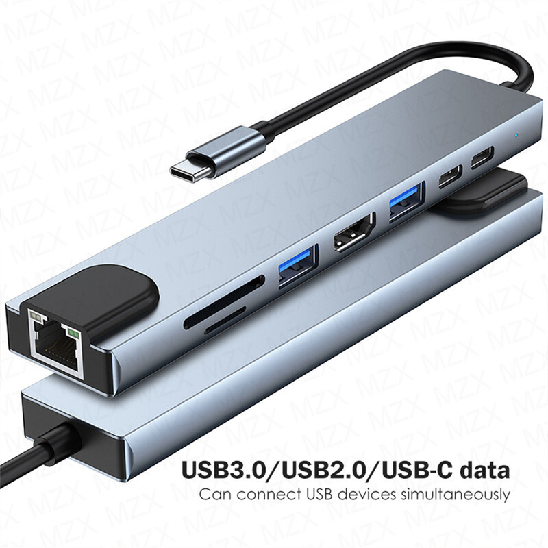 MZX 8 σε 1 USB-C Dock Station USB Hub 3 0 Type CA Concentrator 4K HDMI-Compatible RJ45 SD TF Card Reader Dock for Laptop Hub