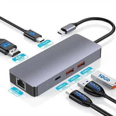 FORIDA USB C 3.2 hub 4K@60 Hz HDMI Gigabit Ethernet 100W PD töltő USB C dokkolóállomással iPhone 15 MacBook Dell Steamhez