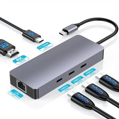 FORIDA USB C 3.2 čvorište s 4K@60 Hz HDMI Gigabit Ethernet 100W PD punjenje USB C priključna stanica za iPhone 15 MacBook Dell Steam