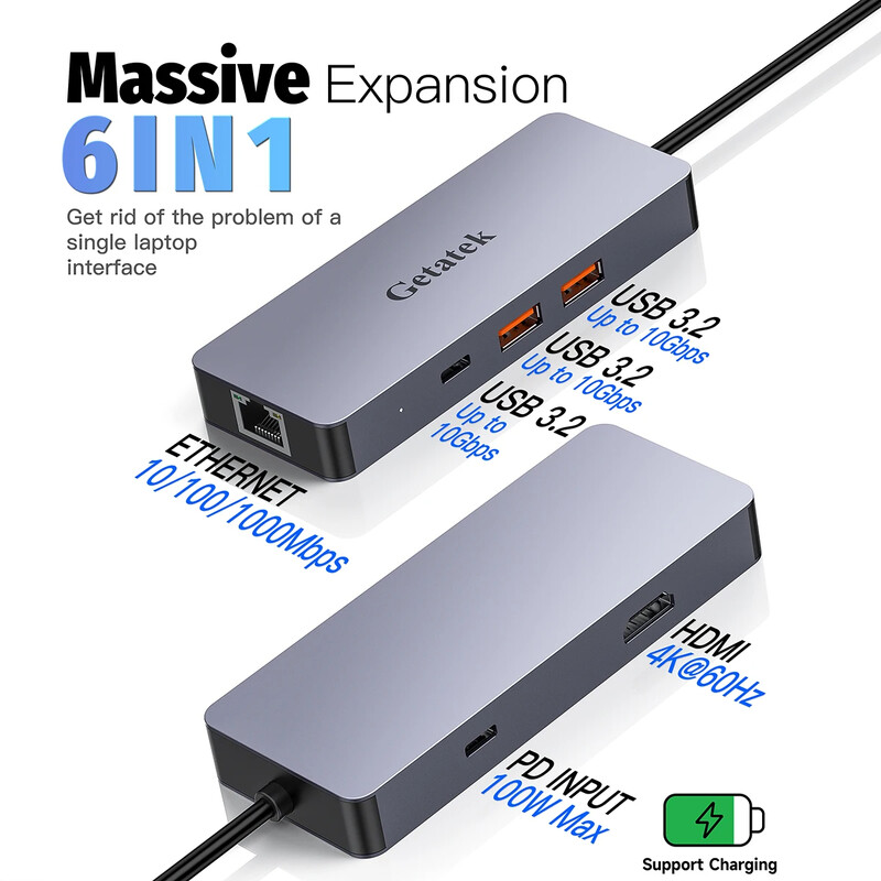 FORIDA USB C 3.2 čvorište s 4K@60 Hz HDMI Gigabit Ethernet 100W PD punjenje USB C priključna stanica za iPhone 15 MacBook Dell Steam