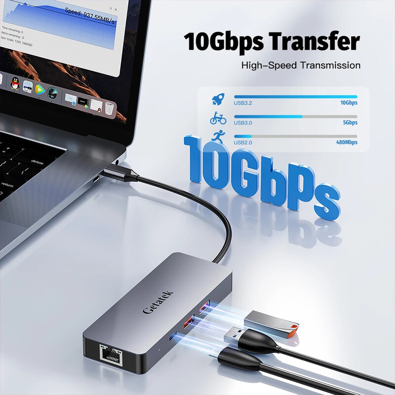 FORIDA USB C 3.2 čvorište s 4K@60 Hz HDMI Gigabit Ethernet 100W PD punjenje USB C priključna stanica za iPhone 15 MacBook Dell Steam