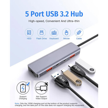 FORIDA USB C Hub 10Gbps USB C Splitter 100W Power Charging USB 3.2 Hub για φορητό υπολογιστή MacBook Air/Pro iPhone 15/15 Pro/15 Pro Max