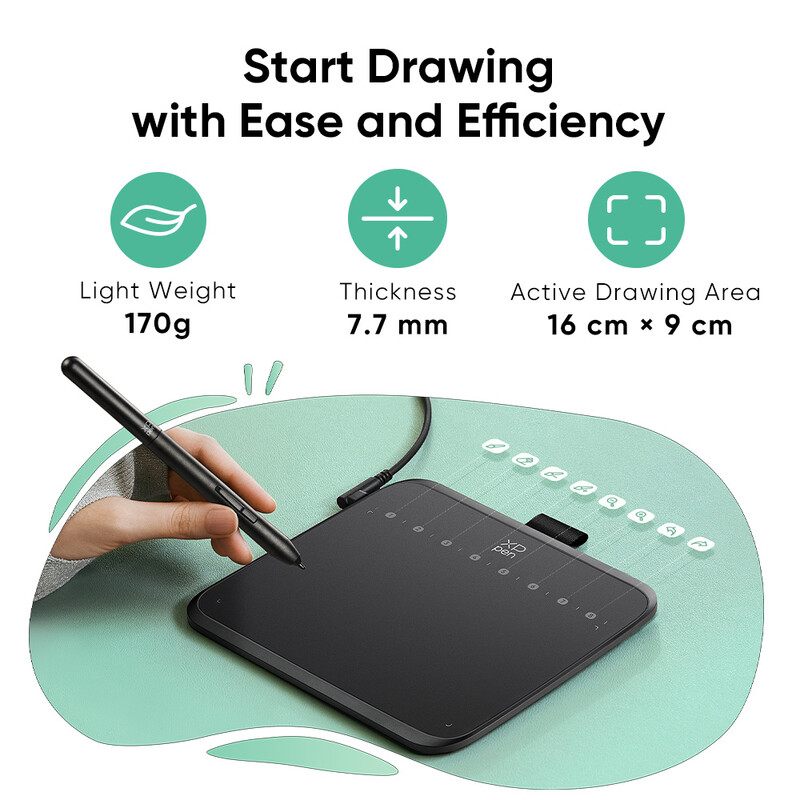 XPPen Deco 640 Graphics Pen Tablet 16384 Spiediena līmenis 60° slīpums Atbalsts 8 īsinājumtaustiņi PC Android spēlei osu