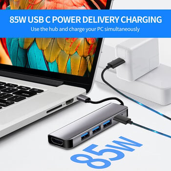 USB C Hub σε 4K HDMI συμβατή βάση φόρτισης USB 3.0 2.0 Type C PD για MacBook iPad Samsung S10 Dex TV Πληκτρολόγιο U Δίσκος